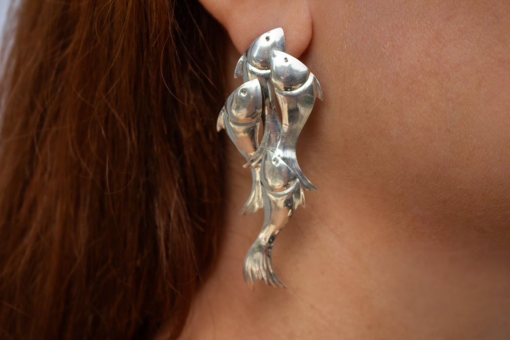 Fish dangle stud earrings